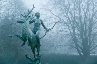 Artemis and Deer Statue Wallpaper